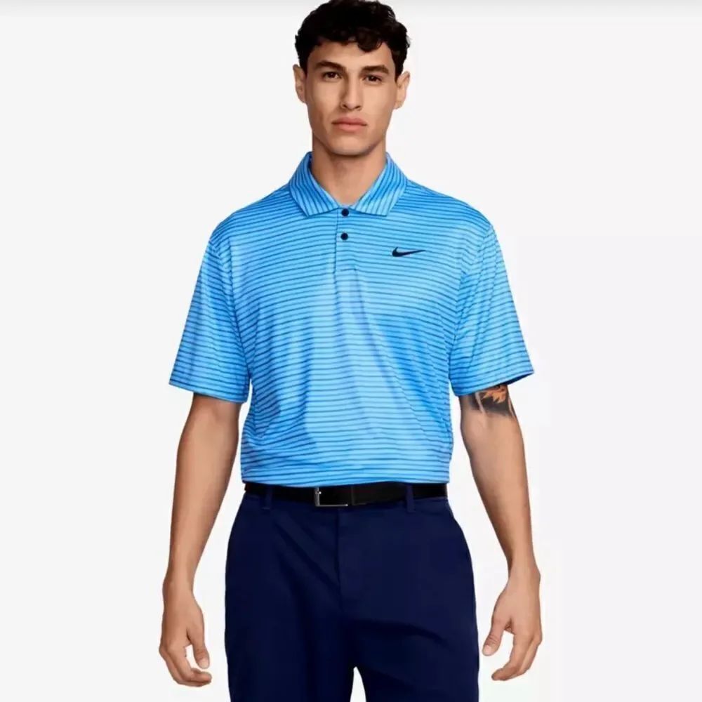 Nike Dri-FIT Tour Striped Performance Golf Polo Blue
